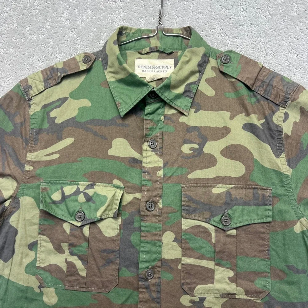 Denim & Supply Ralph Lauren‎ Shirt Mens M Woodland Camo Short Sleeve Military
